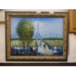A framed oil on canvas of Parisian scene