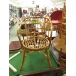 A bamboo and wicker chair