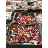 Two trays of assorted used Lego items