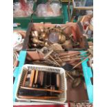 Two trays of mainly brass ware to includ