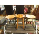 Two metalwork stools with circular pine