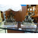 A pair of table lamps with gilt cherub d
