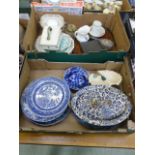 Two trays of assorted ceramic ware and o