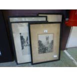 Four monochrome etchings and prints of b
