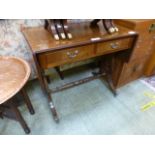 A reproduction mahogany sofa table