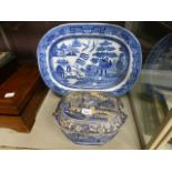 A 19th century blue and white meat plate