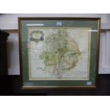 A framed and glazed map of Warwickshire