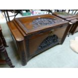 A mid-20th century camphor wood trunk wi