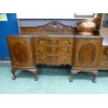 A reproduction walnut sideboard, the top