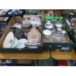 Three trays of assorted ceramic and glas