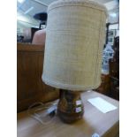 A Studio pottery columned table lamp