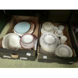 Two trays of assorted ceramic tableware