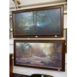 Two framed prints of woodland and river