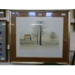 A framed and glazed print of shed in fie