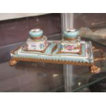 A Limoges porcelain double desk set