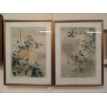 A pair of Japanese framed and glazed wat