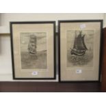 A pair of framed and glazed etchings of