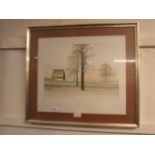 A framed and glazed print of shed in fie