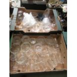 Two trays of glassware to include etched