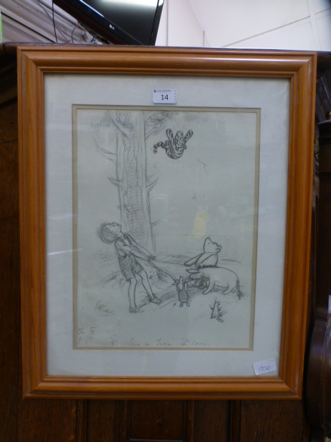 A framed and glazed print of Winnie the