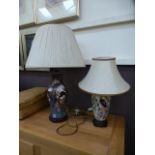 Two table lamps with ceramic Japanese va