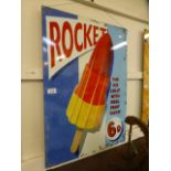 A large metal sign 'Rocket'