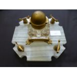 An onyx based desktop inkstand with cut