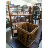 A bamboo and wicker three tier stand tog