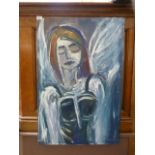 An oil on canvas of angelic lady signed