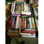 Two trays of hardback books, mainly of w