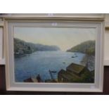 A framed oil on canvas of harbour scene
