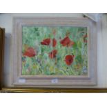 An oil on canvas of poppies initialled b