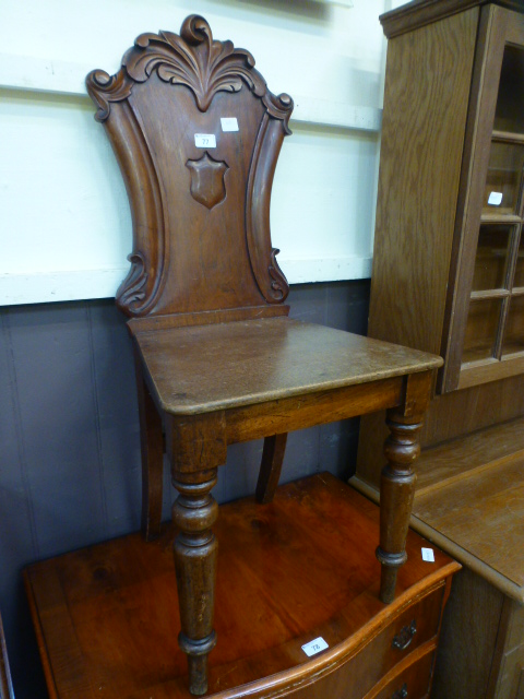 A Victorian mahogany hall chair, the car