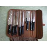 A nine piece knife set in bag