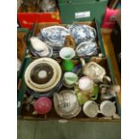 Two trays containing ceramics to include