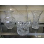Two cut glass vases together with two cu