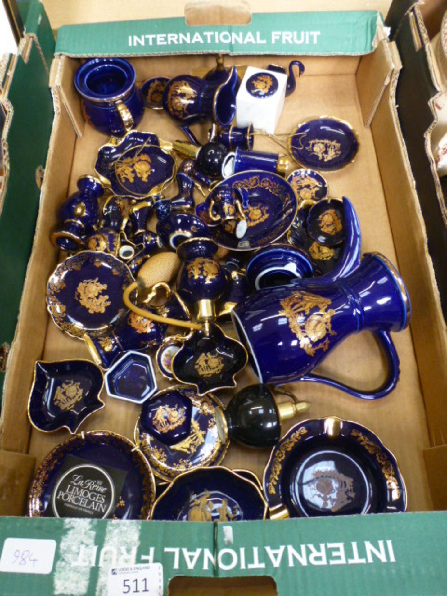 A tray of Limoges style ceramic items to