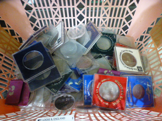 A PVC box of assorted crowns and other c