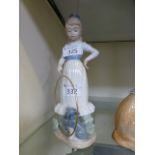 A Nao figure of lady with puppy and hoop
