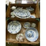 Two trays of blue and white ceramic tabl