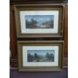 A pair of framed and glazed oil painting