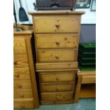 Two pairs of modern pine three drawer ch