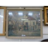 A framed and glazed print of street scen