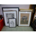 A selection of prints, etchings, waterco