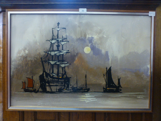 A mid-20th century oleograph of sailing