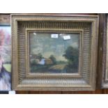 A gilt framed and glazed oil on canvas o