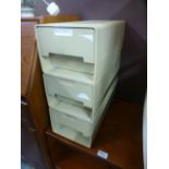 Three plastic filing boxes