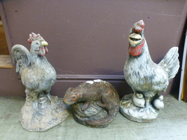 Three composite stone garden ornaments o