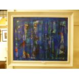 A framed abstract oil on canvas