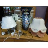Four table lamps to include brass, orien